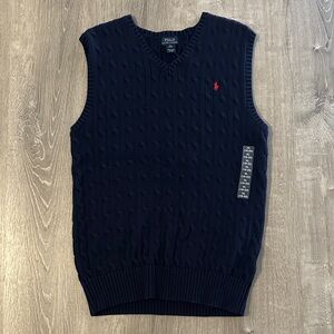 Polo Ralph Lauren Navy Cable-Knit Cotton V-Neck Sweater Vest Red Pony
